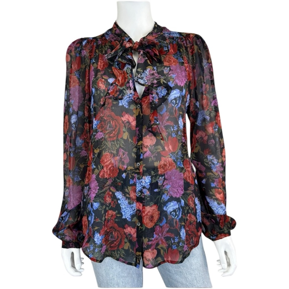 PAIGE Black Floral Elynne Tieneck Silk Blouse Size S L0491